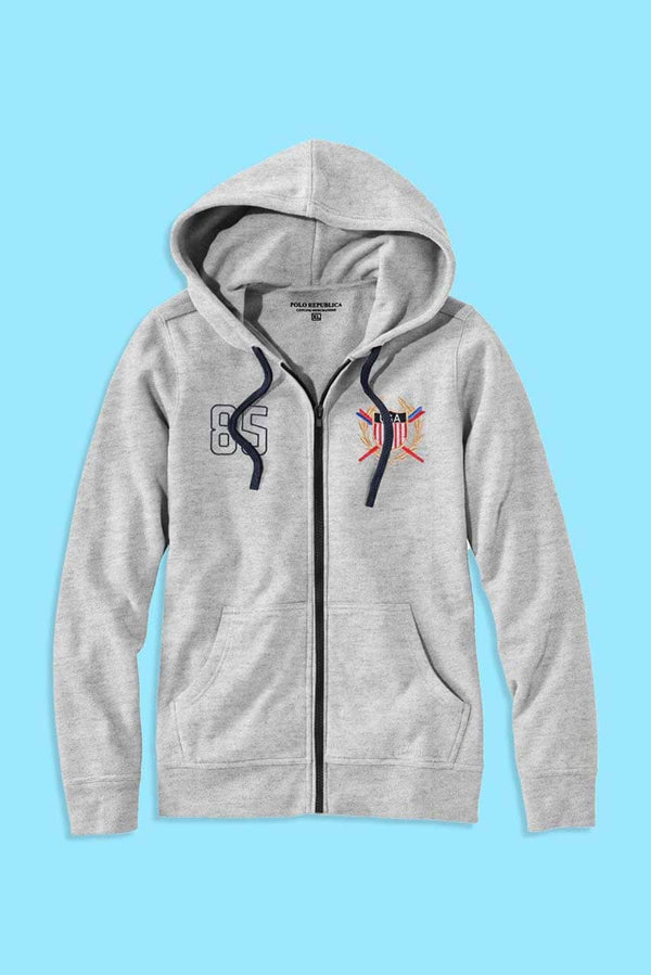 Elo Polo Republica Men's USA Crest & 85 Embroidered Zipper Hoodie Heather Grey