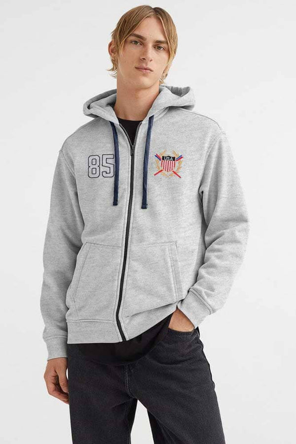 elo Polo Republica Men's USA Crest & 85 Embroidered Zipper Hoodie Heather Grey
