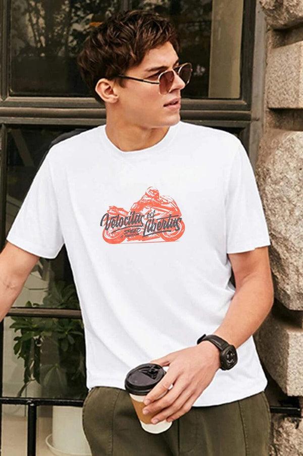 Elo Polo Republica Men's Velocitas Libertas Printed Crew Neck Tee Shirt White