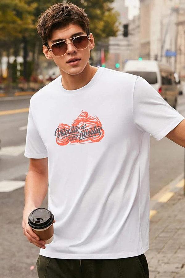 Elo Polo Republica Men's Velocitas Libertas Printed Crew Neck Tee Shirt White