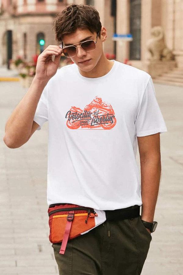elo Polo Republica Men's Velocitas Libertas Printed Crew Neck Tee Shirt White
