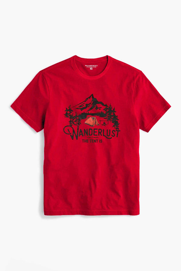 Elo Polo Republica Men's Wanderlust Printed Crew Neck Tee Shirt Red