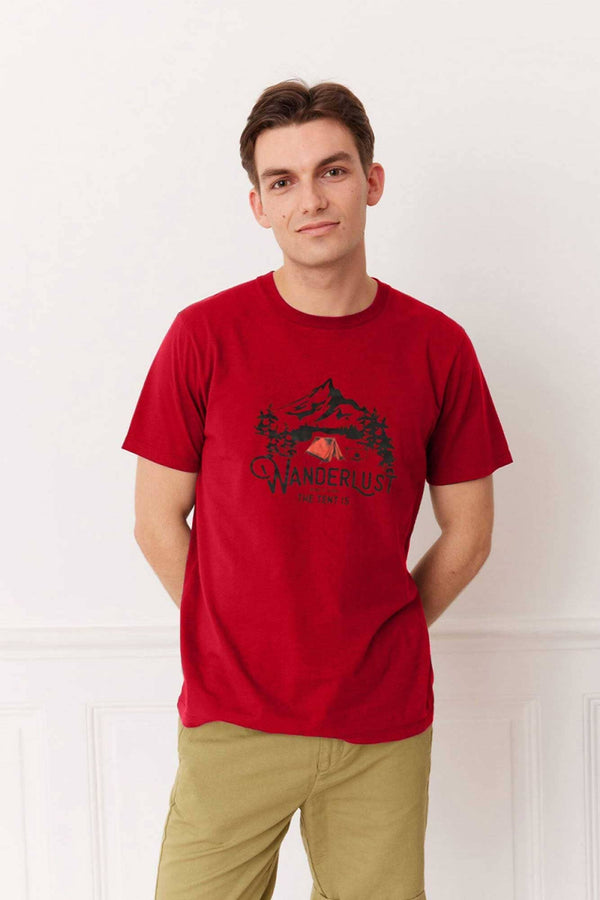 elo Polo Republica Men's Wanderlust Printed Crew Neck Tee Shirt Red