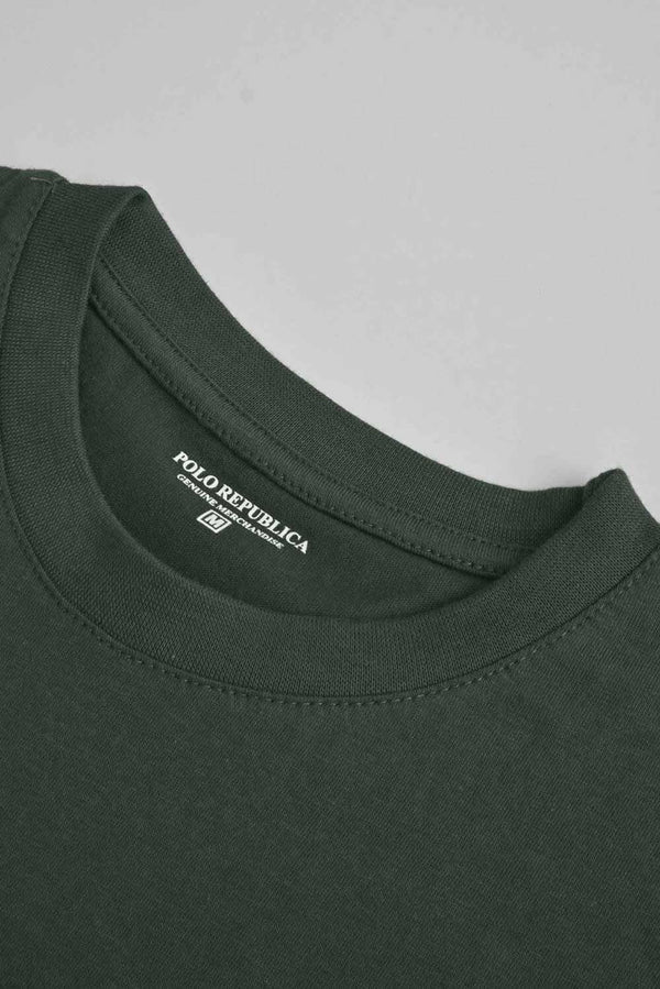 Elo Polo Republica Men's Warning Cause Printed Crew Neck Tee Shirt Dark Olive