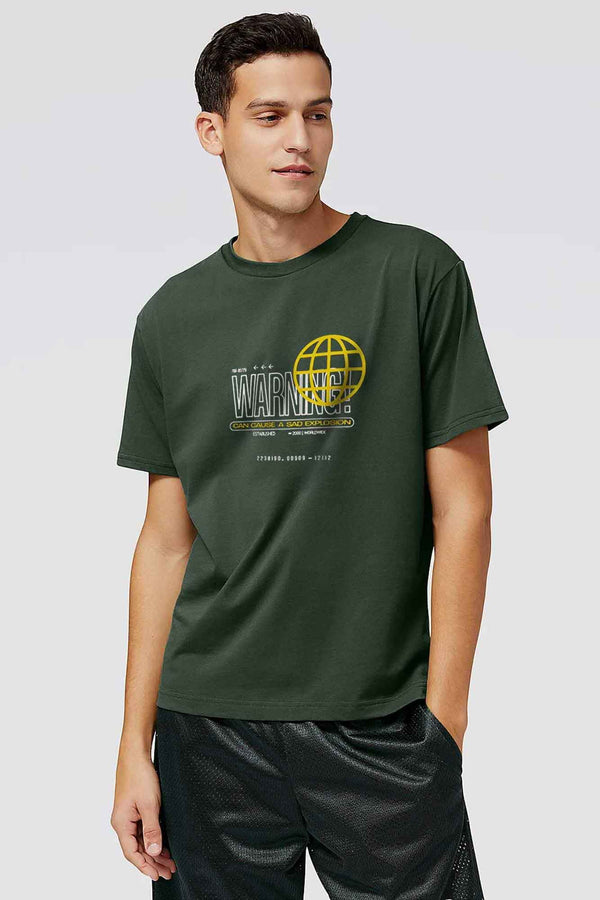 elo Polo Republica Men's Warning Cause Printed Crew Neck Tee Shirt Dark Olive