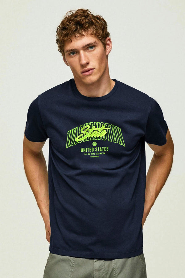 Elo Polo Republica Men's Washington State Printed Crew Neck Tee Shirt Navy