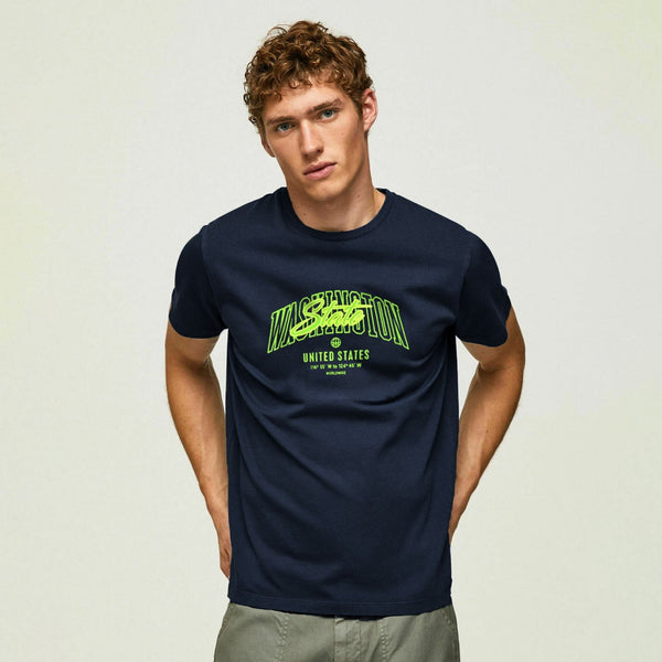 Elo Polo Republica Men's Washington State Printed Crew Neck Tee Shirt Navy