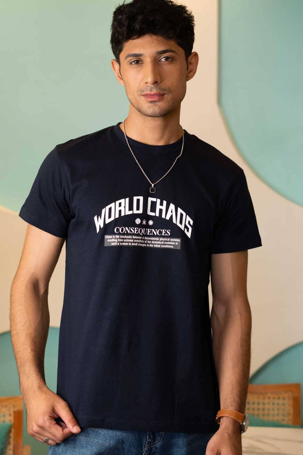Elo Polo Republica Men's World Chaos Printed Crew Neck Tee Shirt Navy