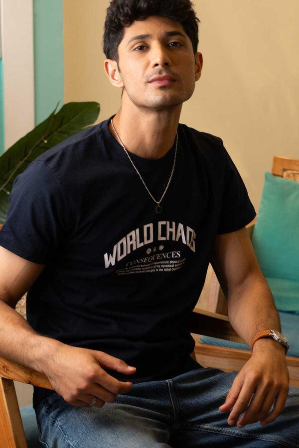 Elo Polo Republica Men's World Chaos Printed Crew Neck Tee Shirt Navy