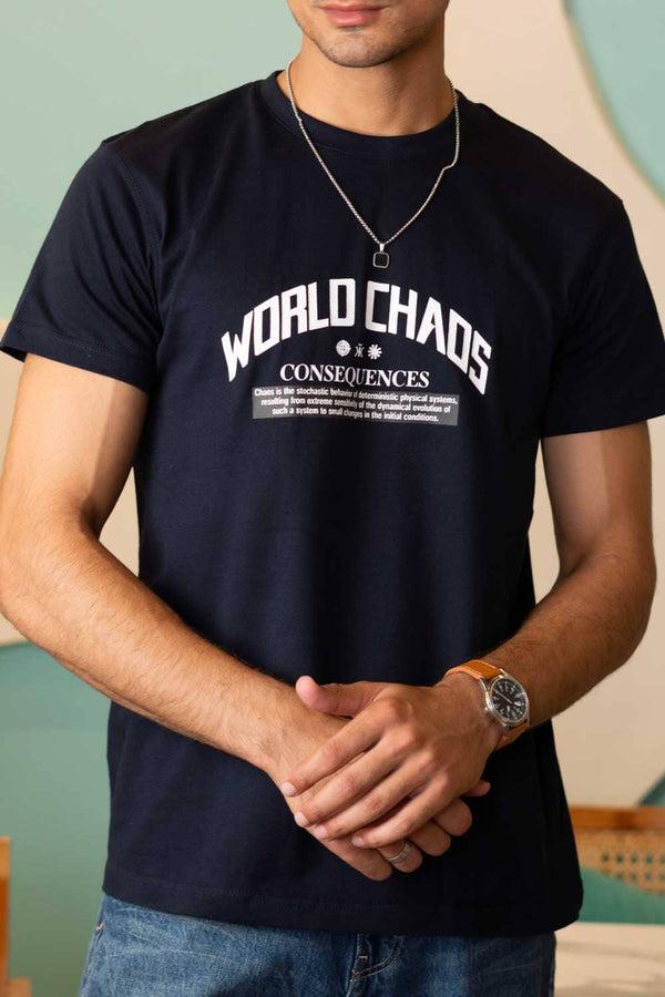elo Polo Republica Men's World Chaos Printed Crew Neck Tee Shirt Navy
