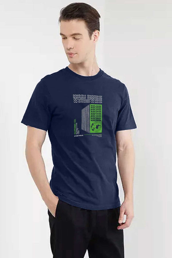 elo Polo Republica Men's World Wide Printed Crew Neck Tee Shirt Navy