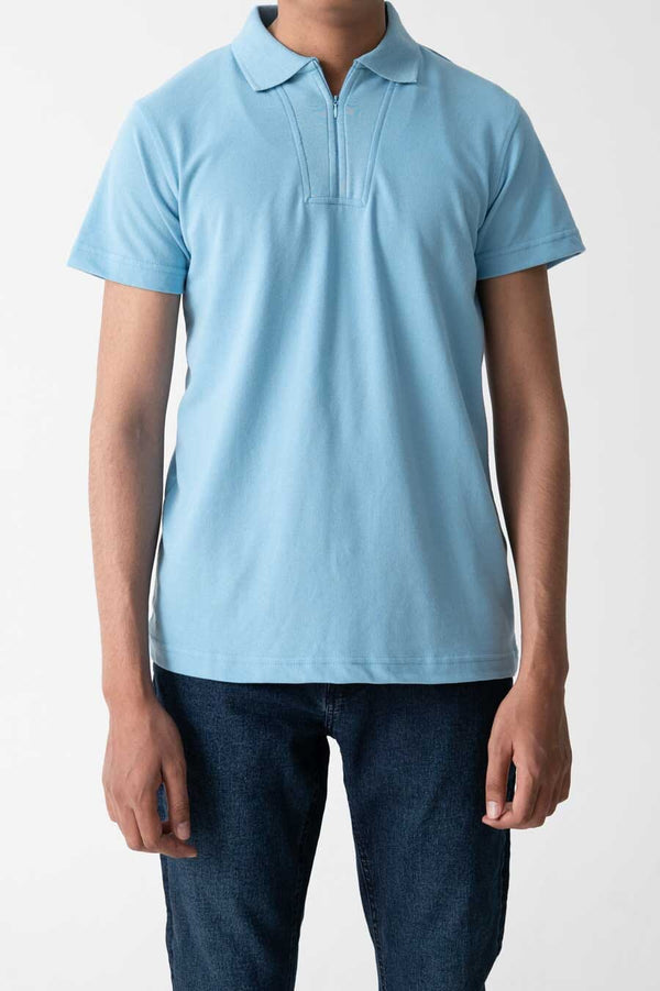 elo Polo Republica Men's Zipper Placket Polo Shirt Sky