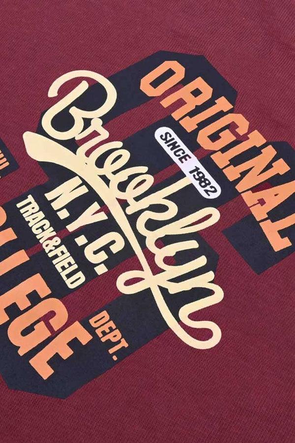 Elo Polo Republica Original Brooklyn Printed Crew Neck Tee Shirt Maroon