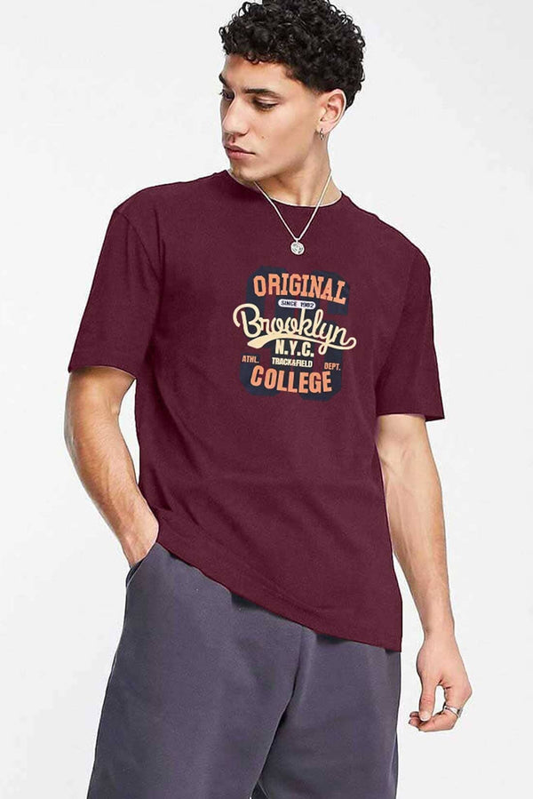 elo Polo Republica Original Brooklyn Printed Crew Neck Tee Shirt Maroon