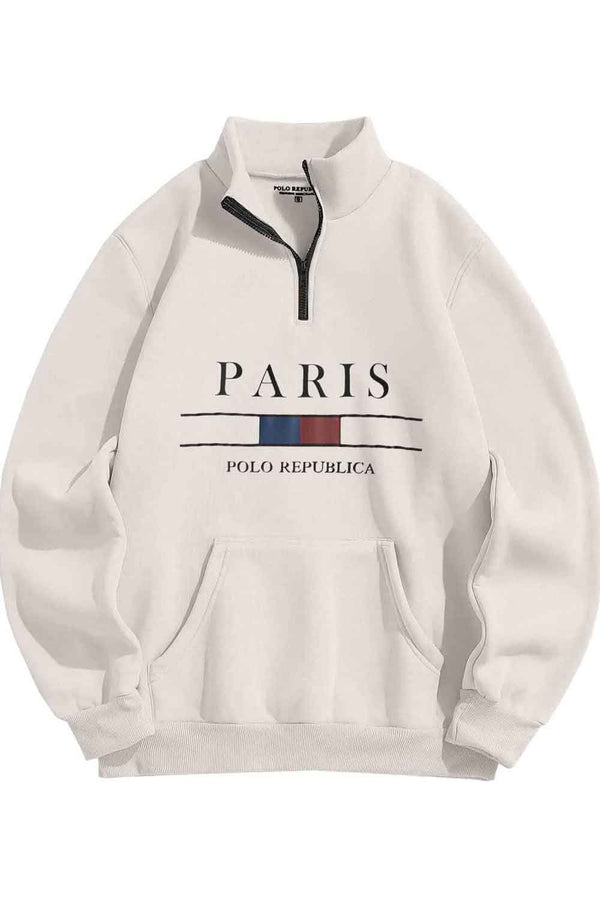 Elo Polo Republica Paris Quarter-Zip Kangaroo Pocket Sweatshirt Black