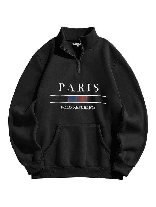 elo Polo Republica Paris Quarter-Zip Kangaroo Pocket Sweatshirt Black