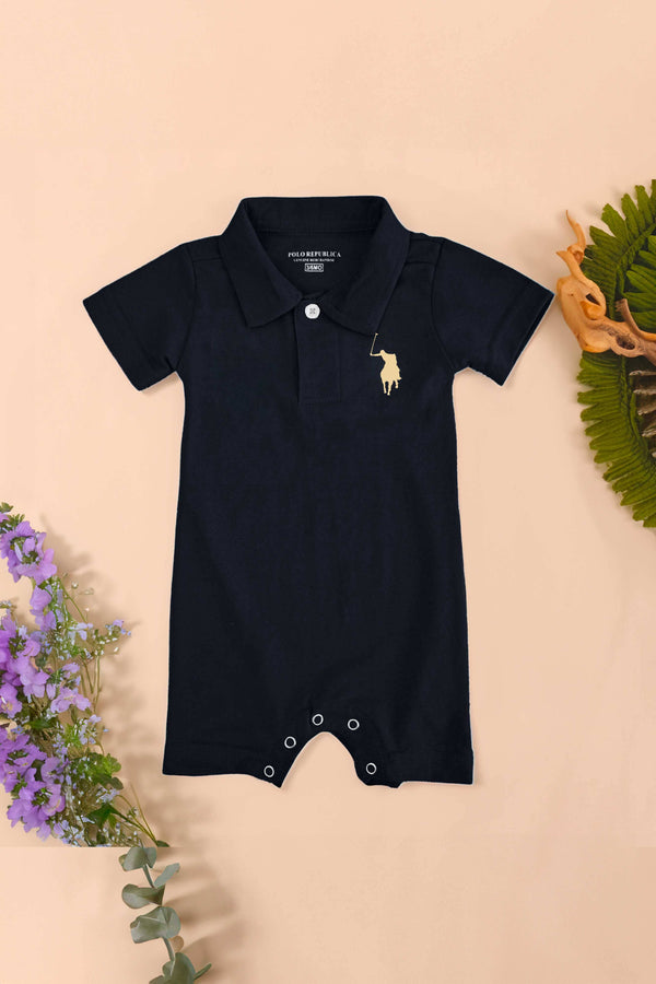 Elo Polo Republica Signature Pony Printed Short Sleeve Baby Romper Grey