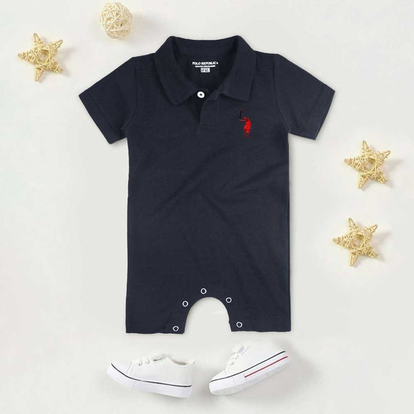 Elo Polo Republica Signature Pony Printed Short Sleeve Baby Romper Grey