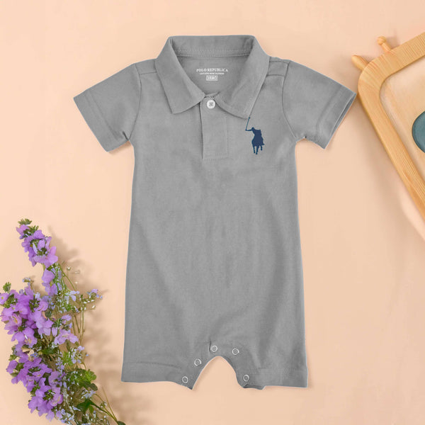 elo Polo Republica Signature Pony Printed Short Sleeve Baby Romper Grey