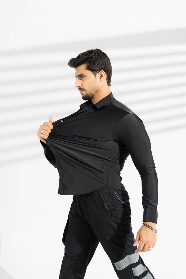 Elo Polo Republica Slim Fit AirFlex: The Go-Anywhere Full Sleeves Shirt Black