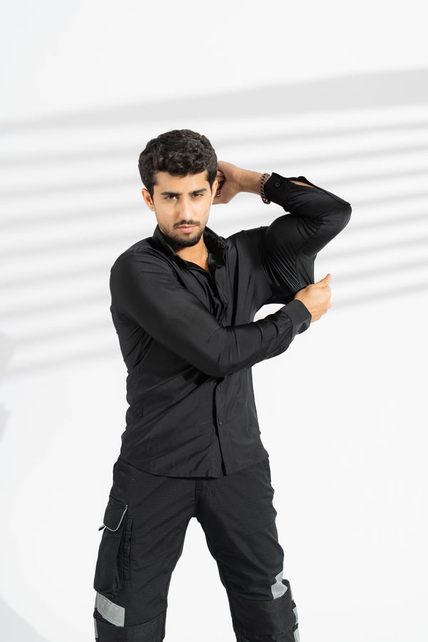 Elo Polo Republica Slim Fit AirFlex: The Go-Anywhere Full Sleeves Shirt Black