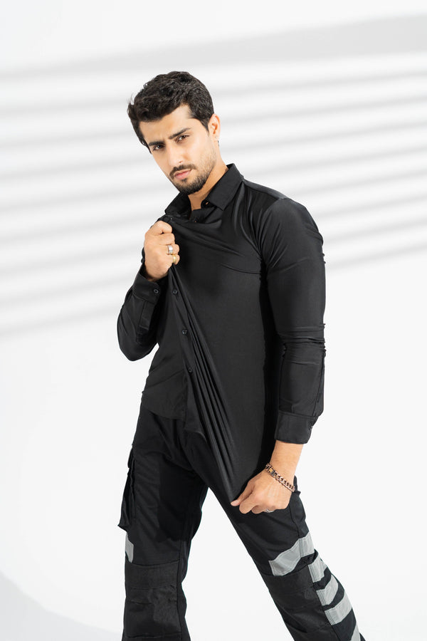 Elo Polo Republica Slim Fit AirFlex: The Go-Anywhere Full Sleeves Shirt Black