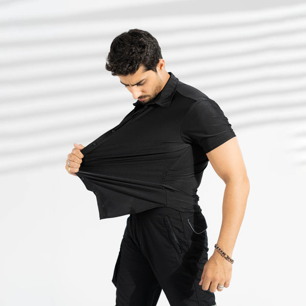 elo Polo Republica Slim Fit AirFlex: The Go-Anywhere Short Sleeves Shirt Black