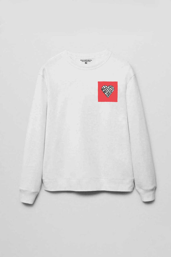 elo Polo Republica Women's All You Need Is Love Printed Fleece Sweat Shirt Off White