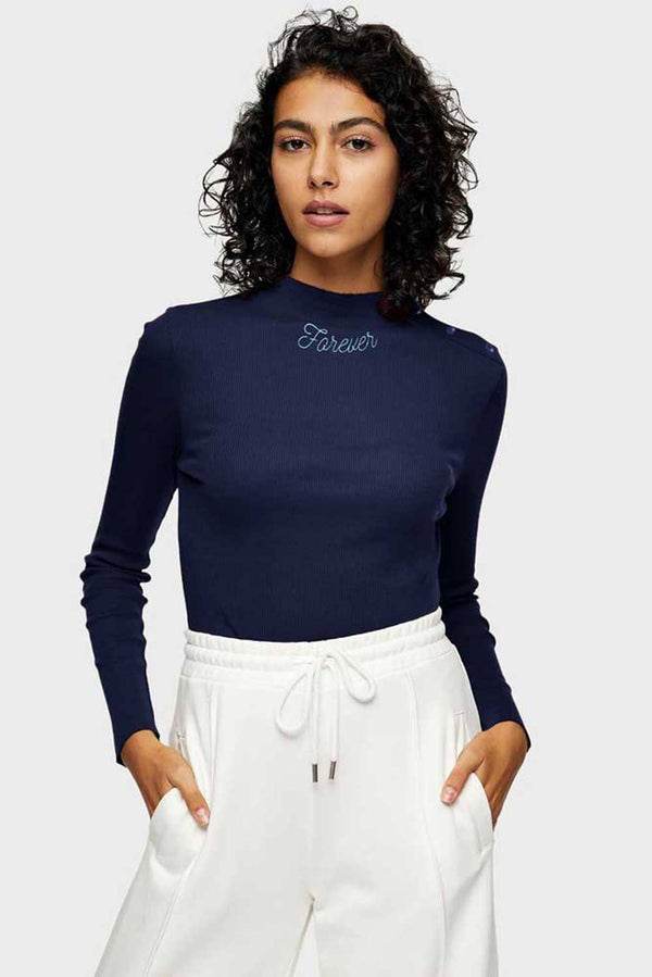 elo Polo Republica Women's Forever Embroidered Buttoned Neck Sweatshirt Blue