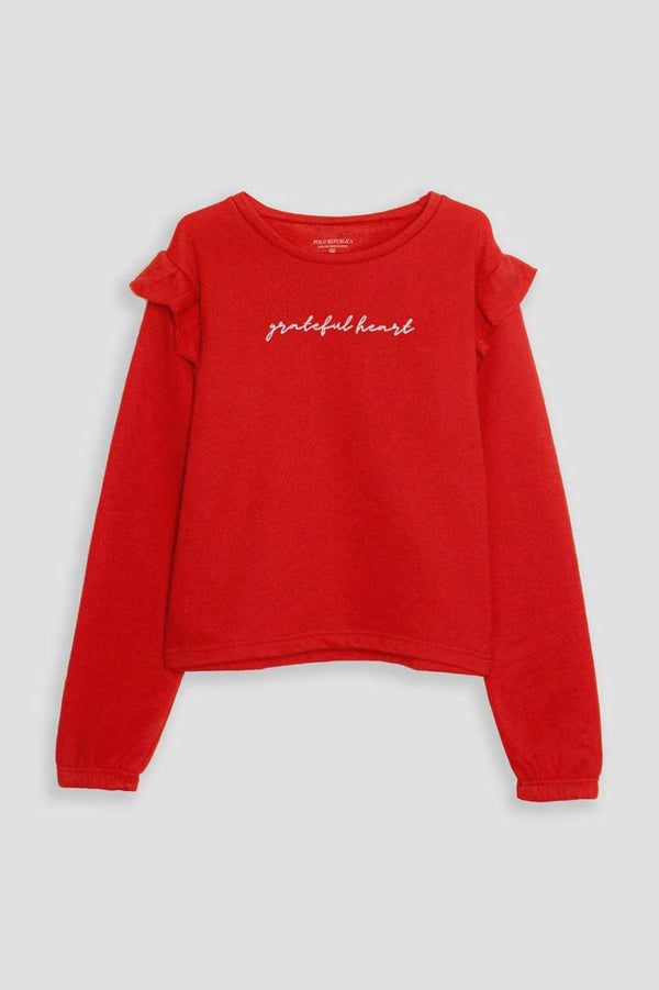 Elo Polo Republica Women's Frill Grateful Embroidered Fleece Sweatshirt Red