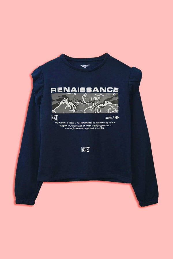 Elo Polo Republica Women's Frill Renaissance Embroidered Fleece Sweatshirt Navy