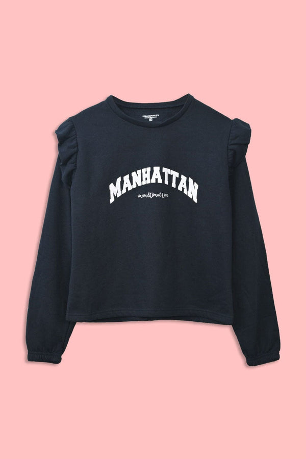 Elo Polo Republica Women's Frill Shoulder Manhattan Printed Fleece Sweatshirt Dark Navy