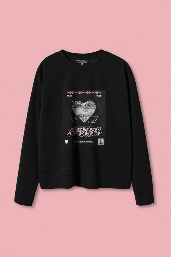 Elo Polo Republica Women's Sense Affect Printed Fleece Sweatshirt Black