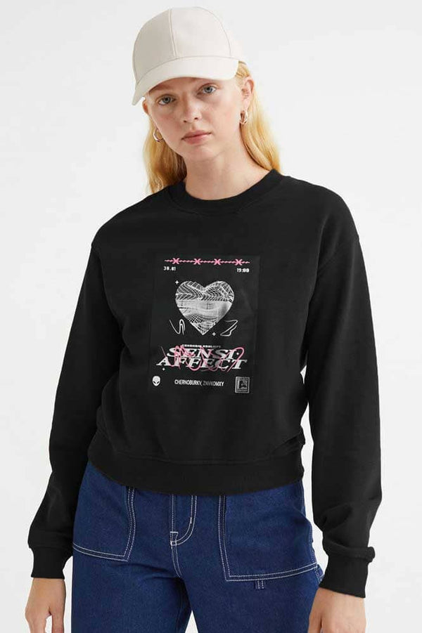 elo Polo Republica Women's Sense Affect Printed Fleece Sweatshirt Black