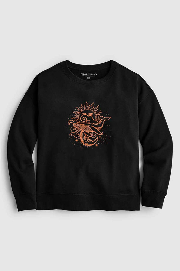 Elo Polo Republica Women's Sun And Moon Printed Fleece Sweatshirt Black