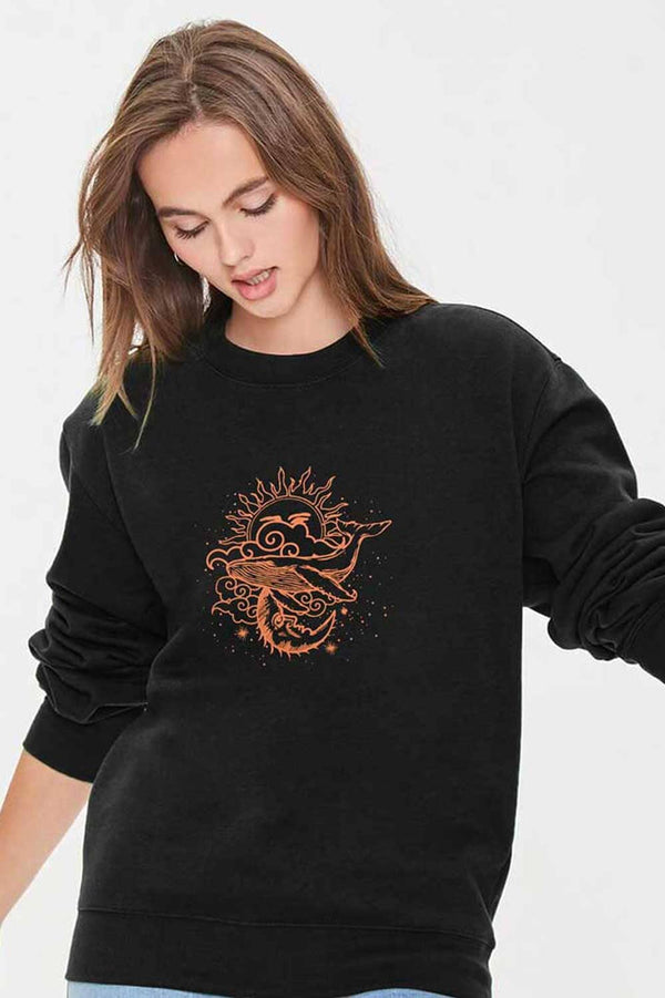 elo Polo Republica Women's Sun And Moon Printed Fleece Sweatshirt Black