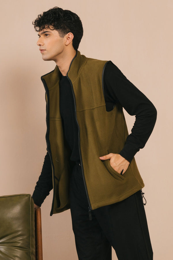 elo Premium Equestrian Men's Polar Fleece Body Warmer Gilet Olive