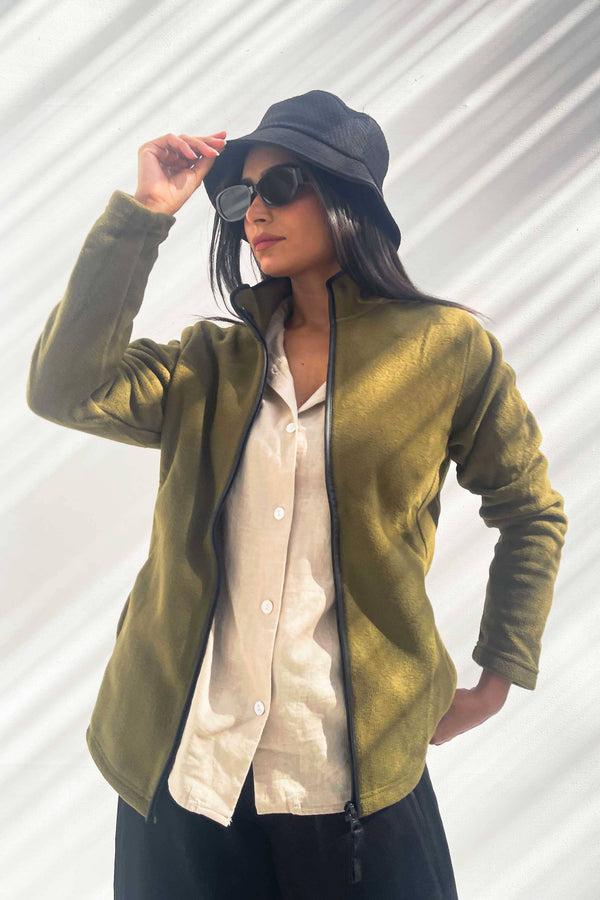 elo Premium Equestrian Women's Full Sleeves Polar Fleece Jacket Olive