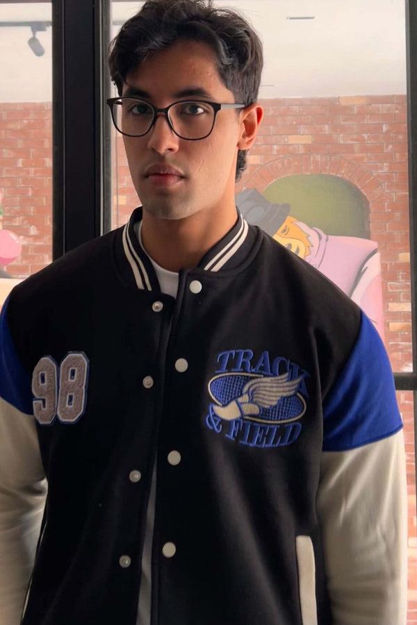 Elo Primark Unisex Track & Field Baseball Varsity Jacket Black & Off White