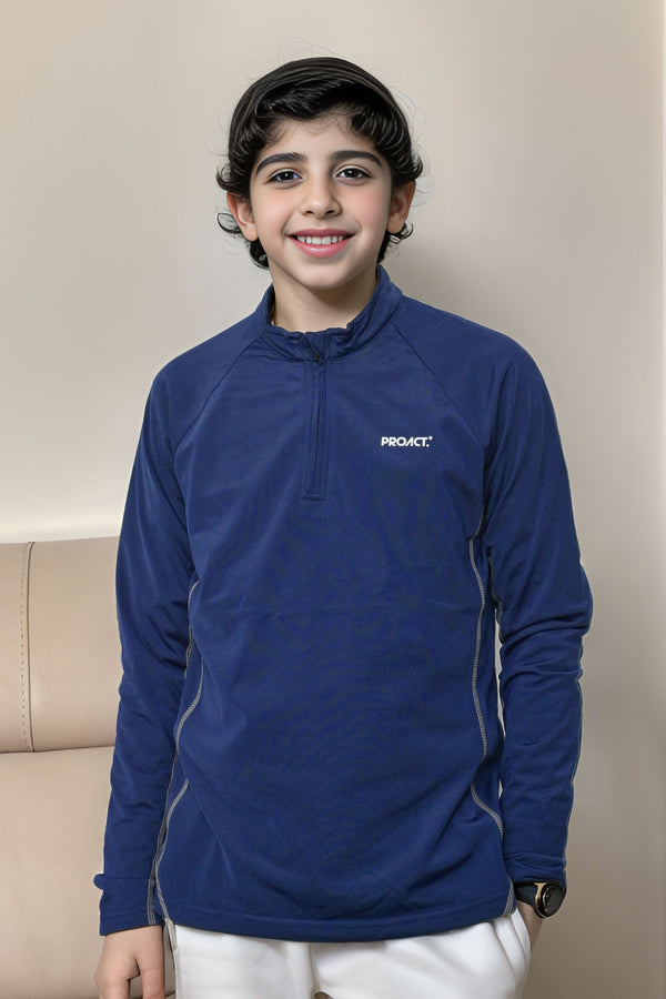 Elo Proact Boy's Mock Neck Quarter Zipper Sweat Shirt Navy
