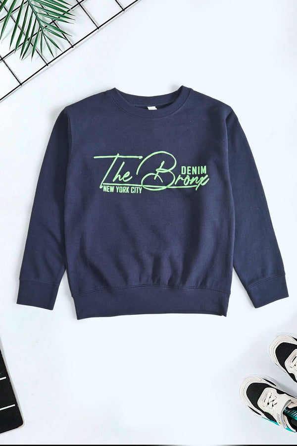 Elo Rabbit Skins Boy's The Bronx Printed Fleece Sweat Shirt Navy