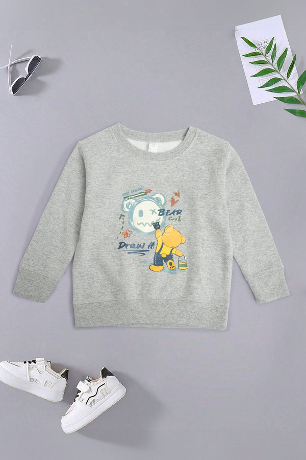 elo Rabbit Skins Kid's Bear Cool Printed Fleece Sweatshirt Heather Grey