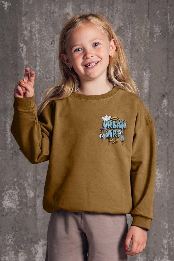 elo Rabbit Skins Kid's Urban Art Printed Fleece Sweatshirt Brown