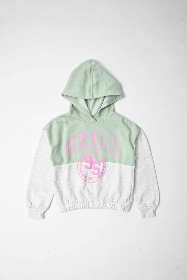 elo RBK Kid's Contrast Panel 95 Printed Fleece Hoodie Mint & Grey