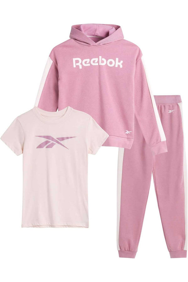 Elo RBK Kids' Contrast Design Sweat Suit Set-3 Pcs Lilac & Powder Pink