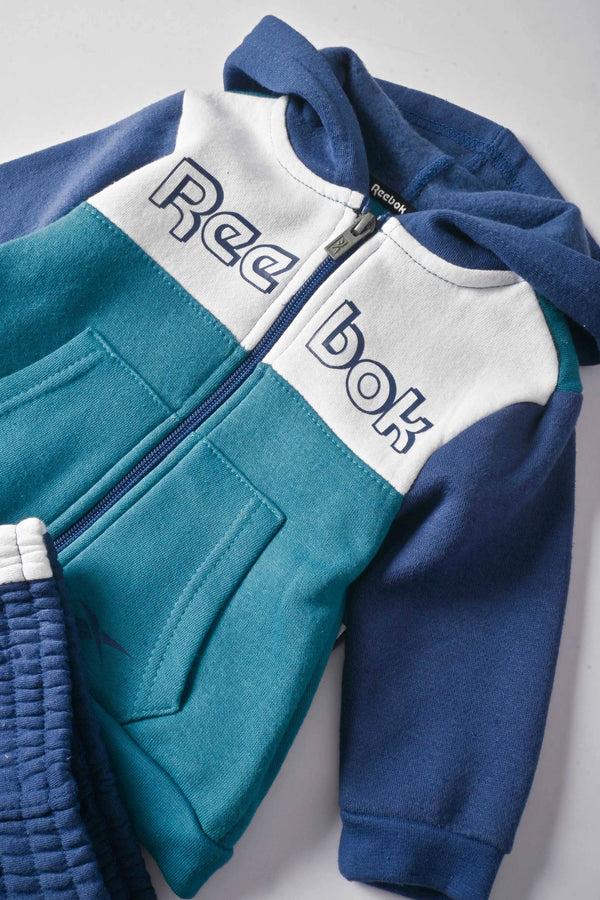 Elo RBK Kids' Contrast Panel Fleece Zipper Hooded Sweat Suit Set. Shirt And Pajama Red & Heather Grey