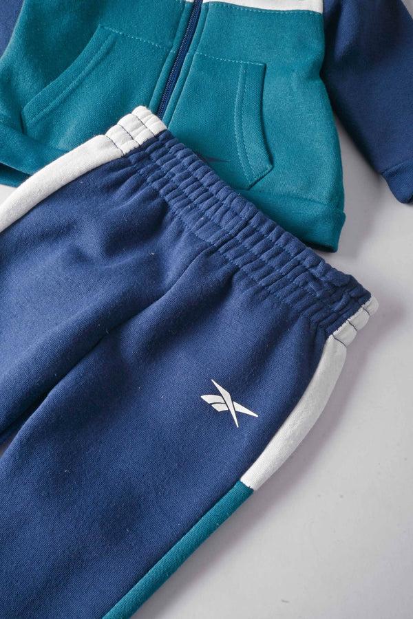 Elo RBK Kids' Contrast Panel Fleece Zipper Hooded Sweat Suit Set. Shirt And Pajama Red & Heather Grey