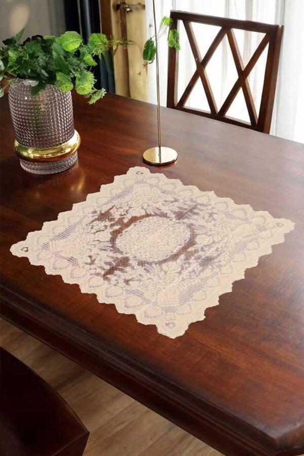 elo Rectangle Shape Floral Design Net Table Mate Beige