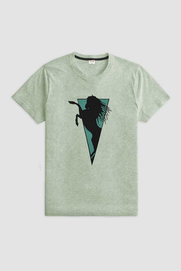 Elo Richman Men's Flying Horse Printed Short Sleeve Tee Shirt Light Pink
