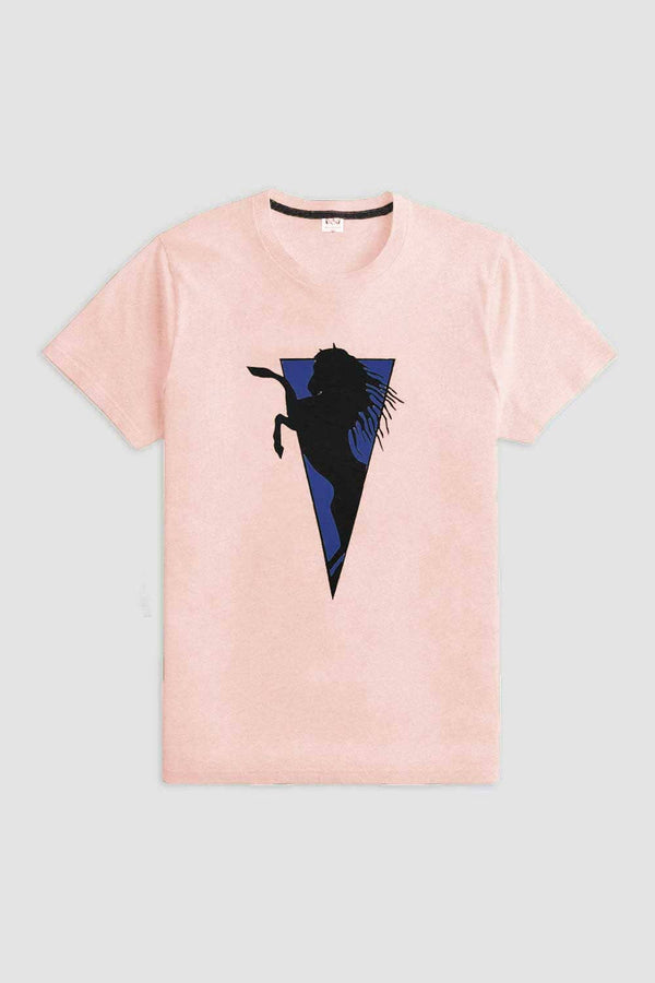 elo Richman Men's Flying Horse Printed Short Sleeve Tee Shirt Light Pink